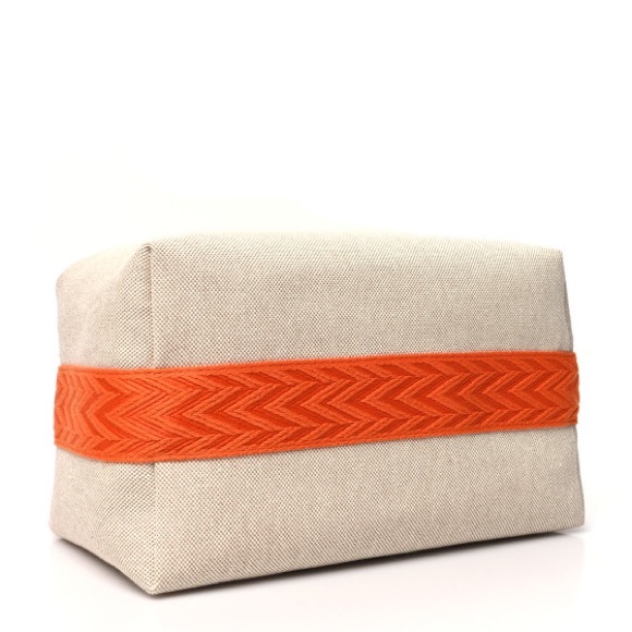 New HERMES Canvas Large Bride-A-Brac Pouch Natural Orange - Picture 5 of 11